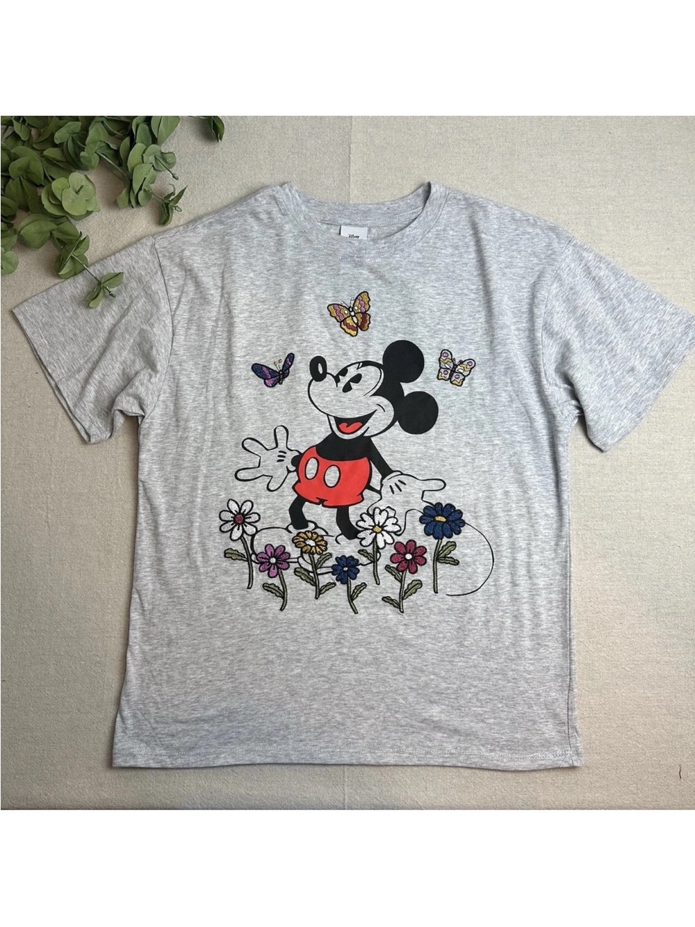 NEW Disney Mickey Mouse T-shirt Heather Gray Flowers Soft